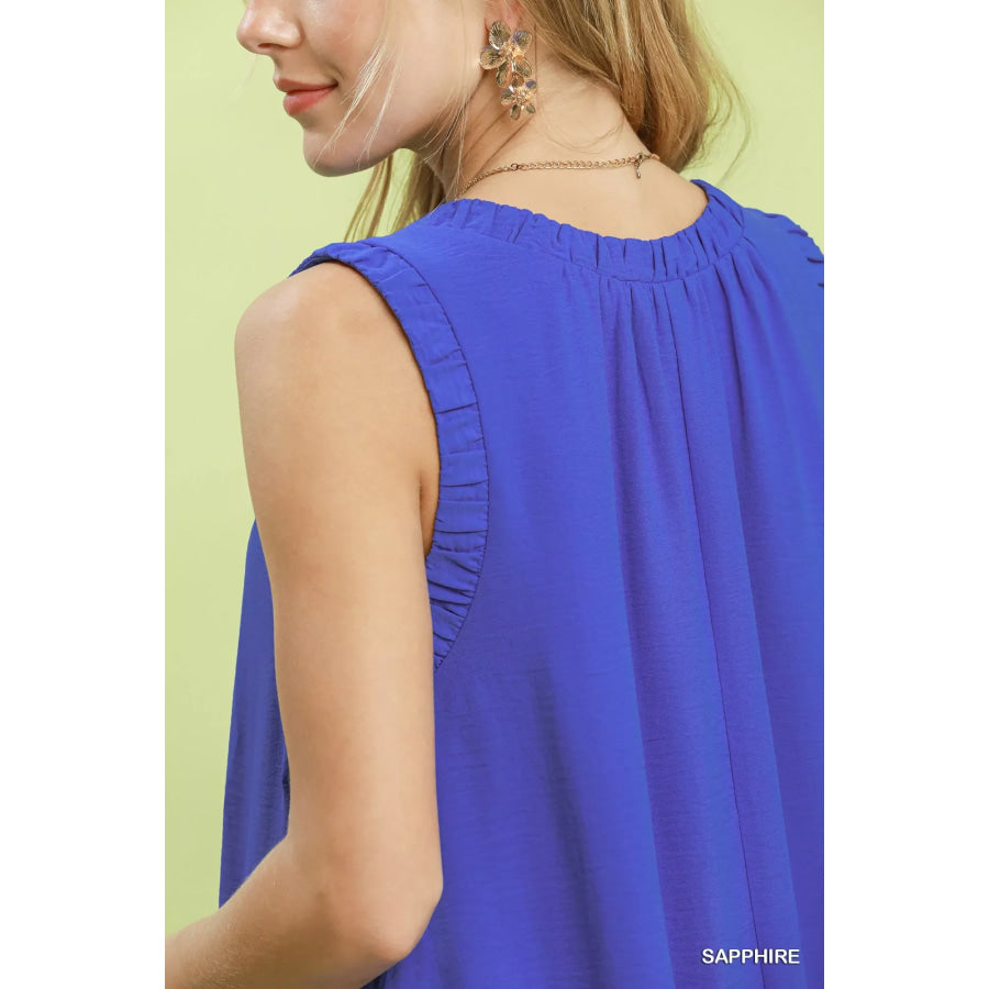 Umgee Sleeveless Ruffle Trim Drop Waist Mini Dress Apparel and Accessories