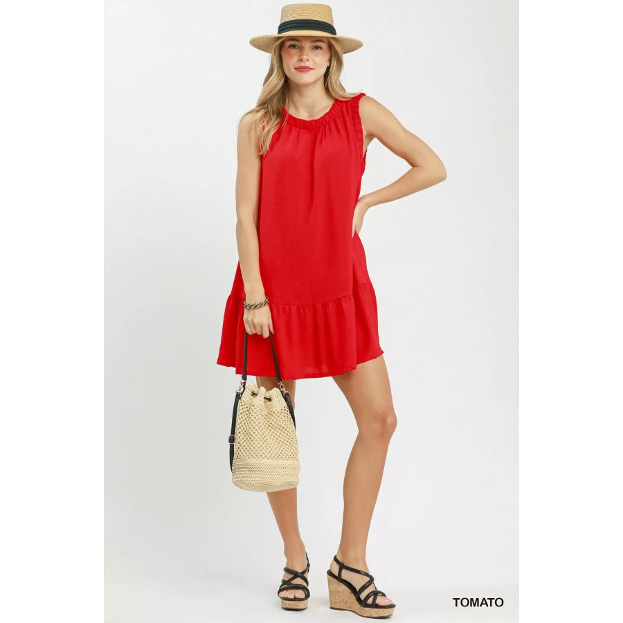 Umgee Sleeveless Ruffle Trim Drop Waist Mini Dress Apparel and Accessories