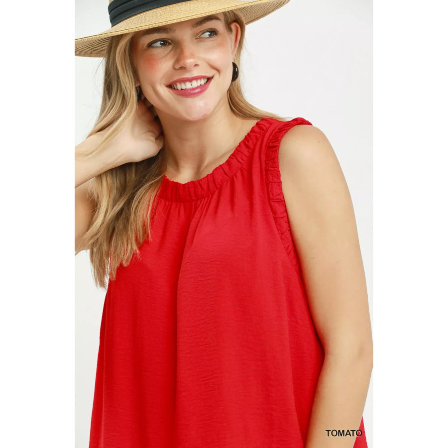 Umgee Sleeveless Ruffle Trim Drop Waist Mini Dress Apparel and Accessories