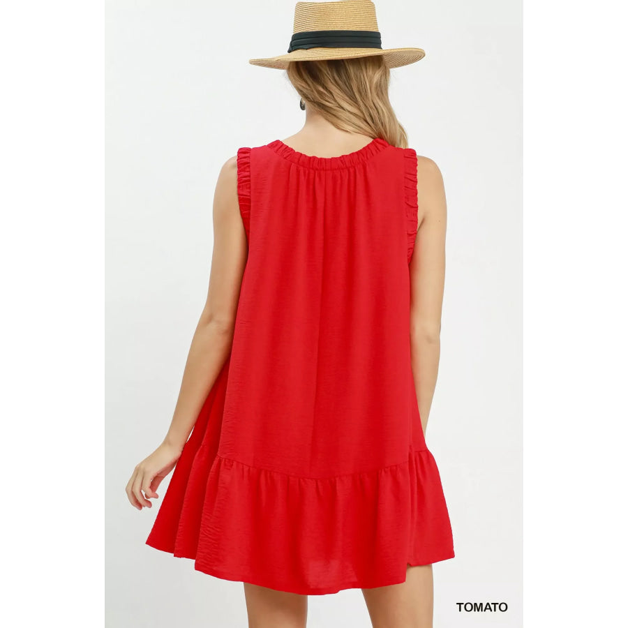 Umgee Sleeveless Ruffle Trim Drop Waist Mini Dress Apparel and Accessories