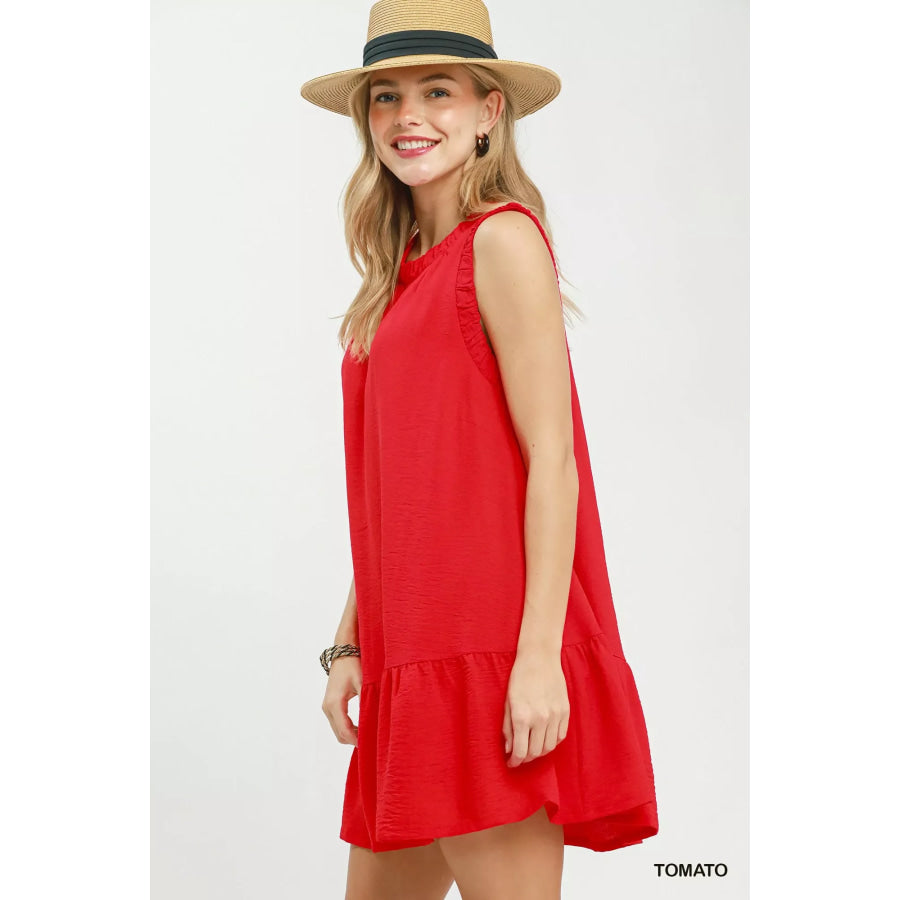 Umgee Sleeveless Ruffle Trim Drop Waist Mini Dress Apparel and Accessories