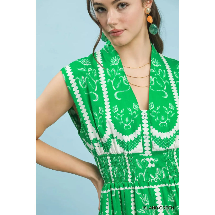 Umgee Sleeveless Smocked Midi Dress Apparel and Accessories