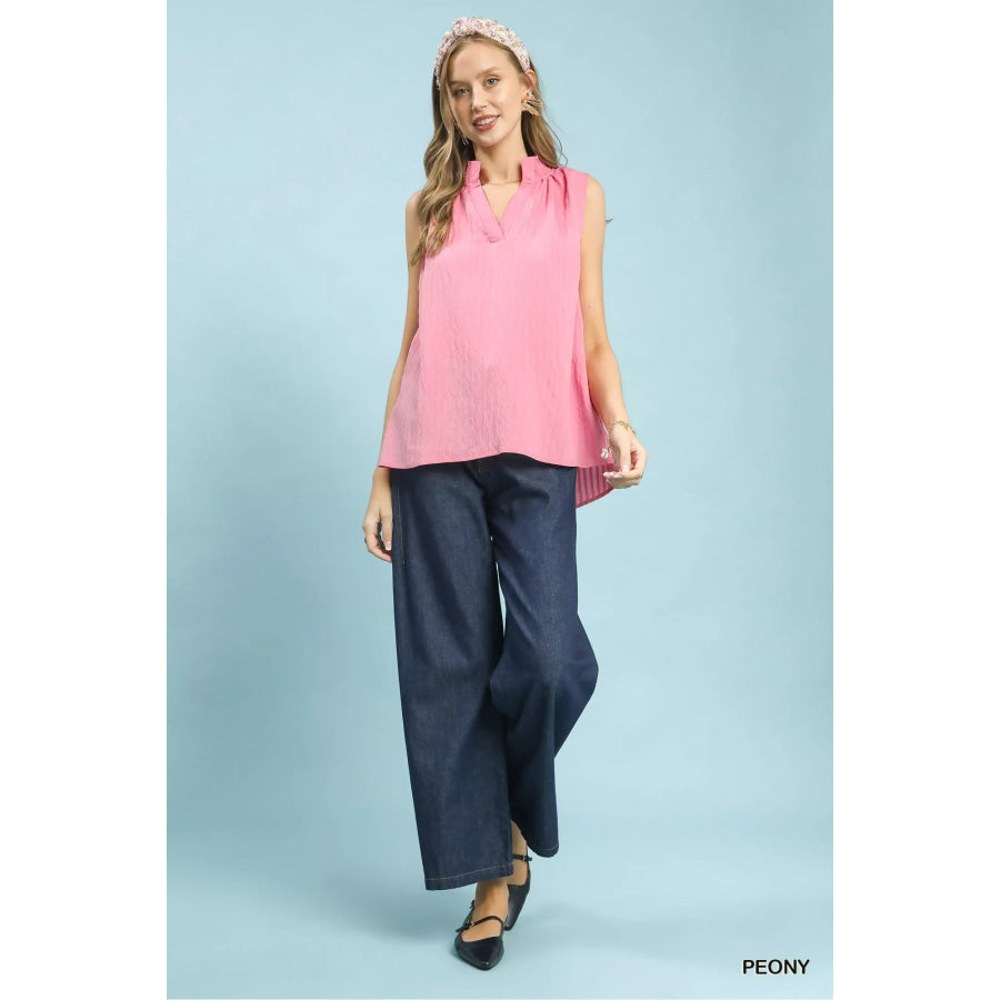 Umgee Sleeveless Textured Notch Neck Top Apparel and Accessories