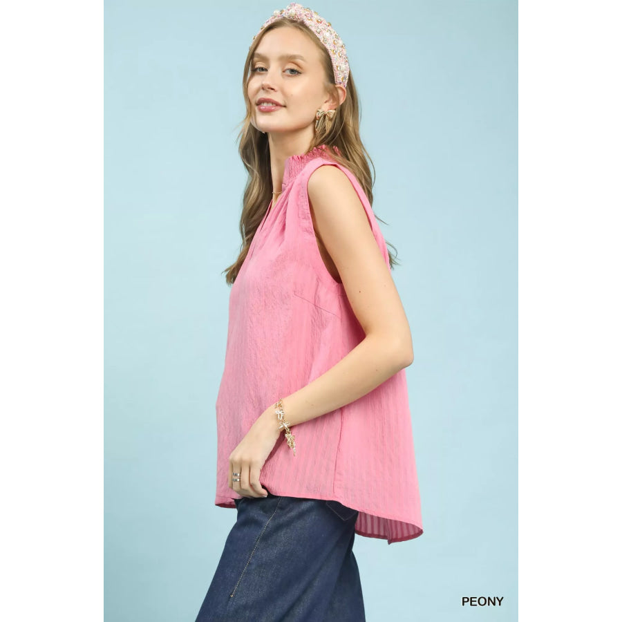 Umgee Sleeveless Textured Notch Neck Top PEONY / S Apparel and Accessories