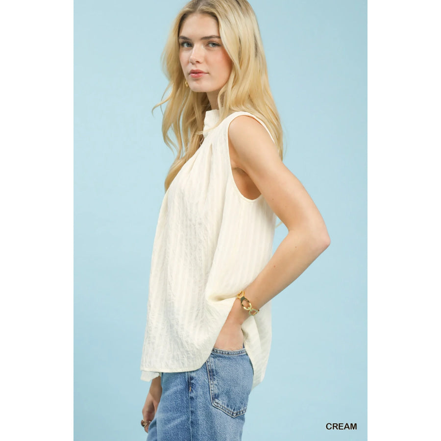 Umgee Sleeveless Textured Split Neck Top Apparel and Accessories