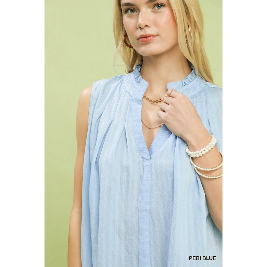 Umgee Sleeveless Textured Split Neck Top Apparel and Accessories