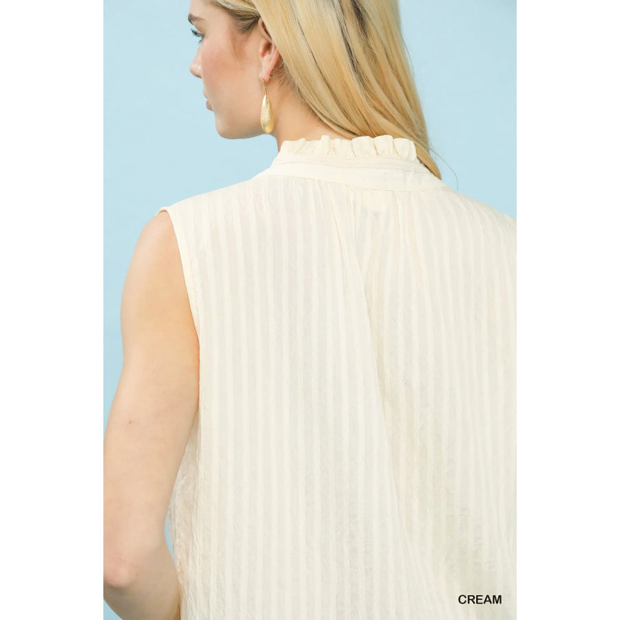 Umgee Sleeveless Textured Split Neck Top Apparel and Accessories