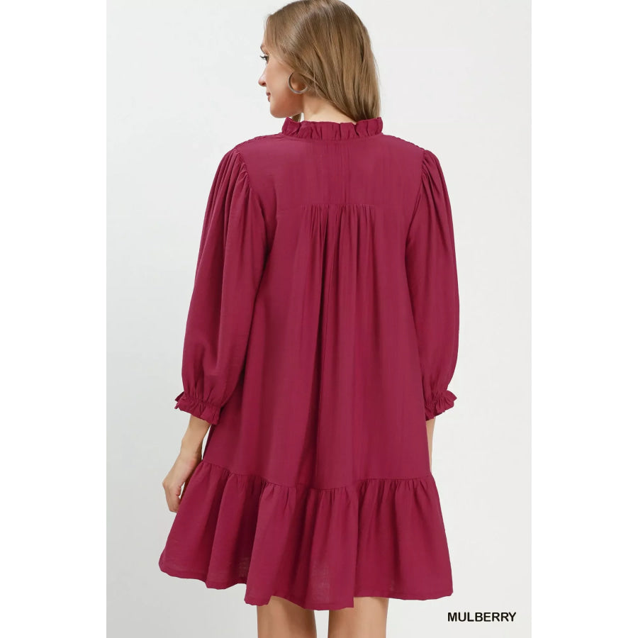 Umgee Smocked Ruffle Detail Tiered Mini Dress Apparel and Accessories