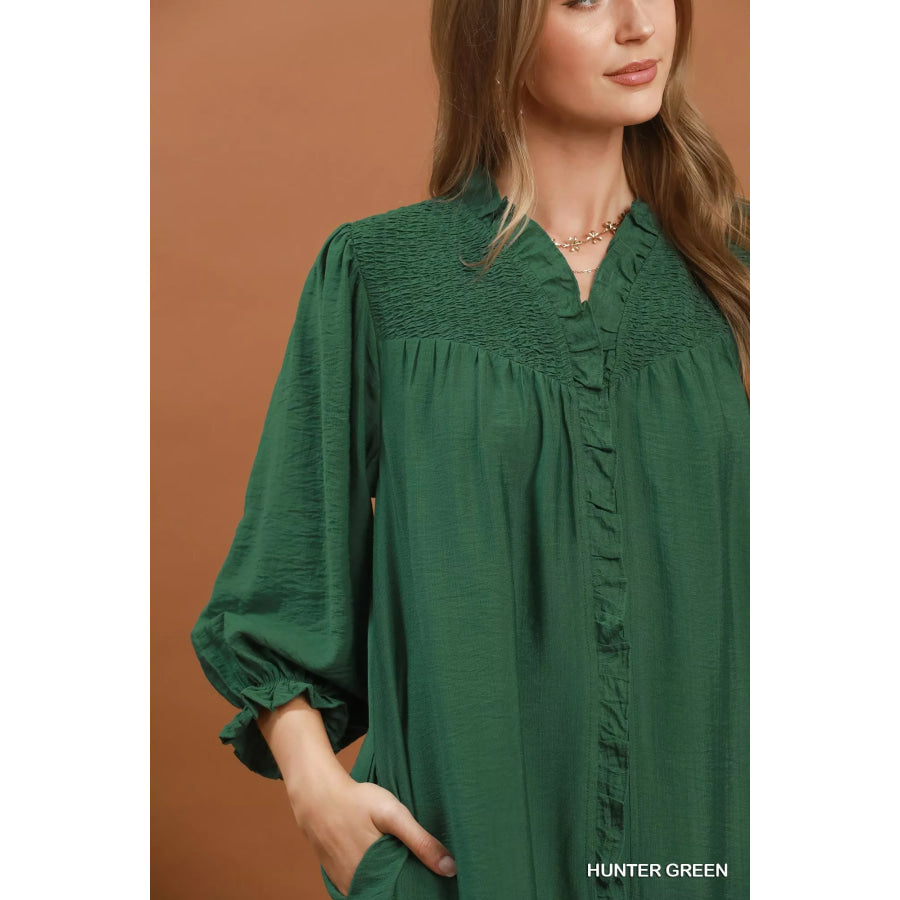 Umgee Smocked Ruffle Detail Tiered Mini Dress Apparel and Accessories