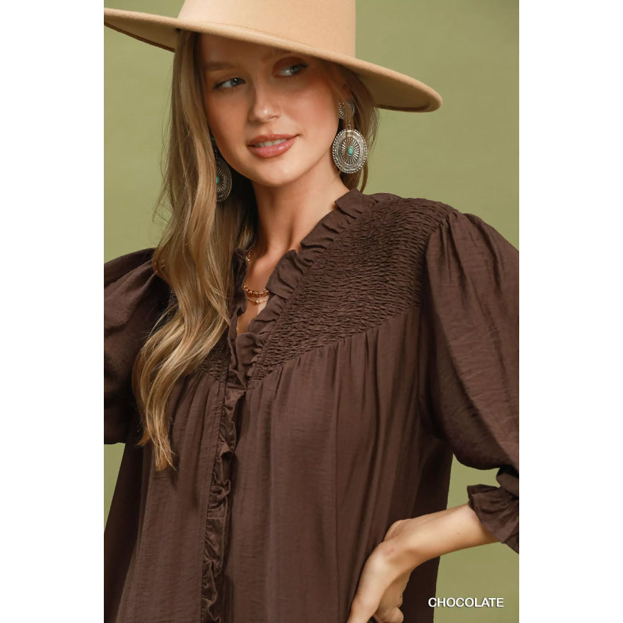 Umgee Smocked Ruffle Detail Tiered Mini Dress Apparel and Accessories