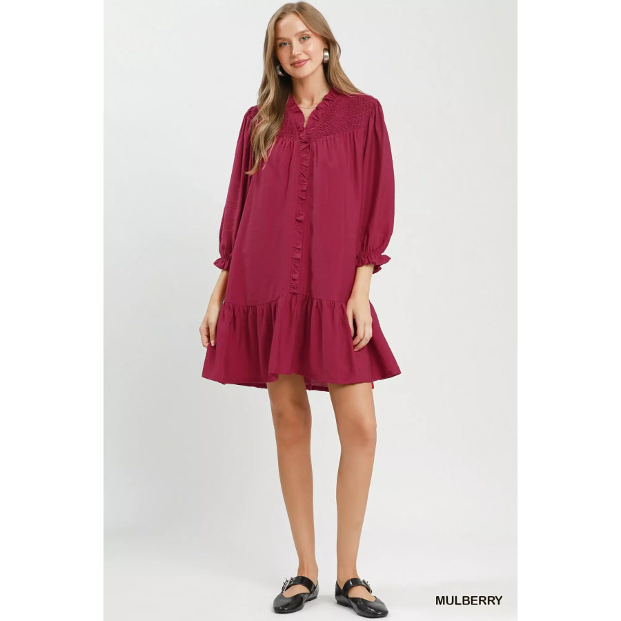 Umgee Smocked Ruffle Detail Tiered Mini Dress Apparel and Accessories