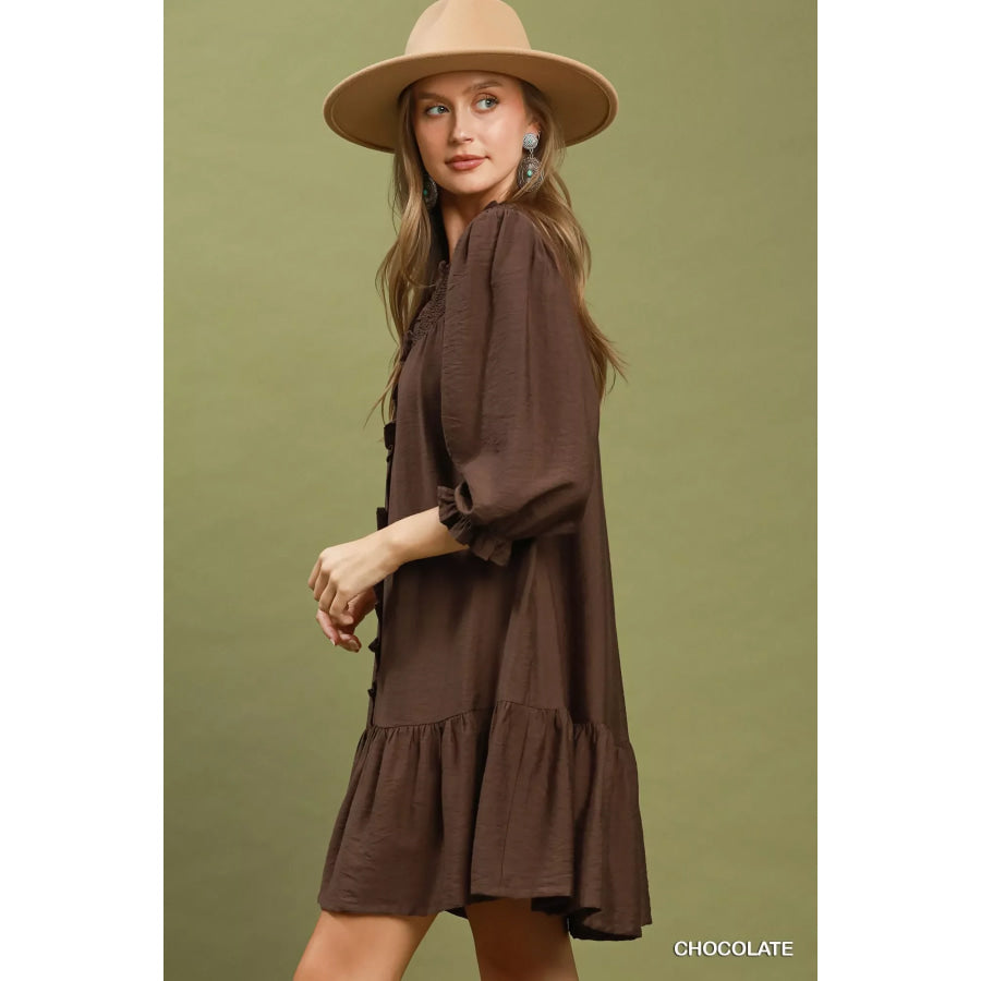 Umgee Smocked Ruffle Detail Tiered Mini Dress Apparel and Accessories