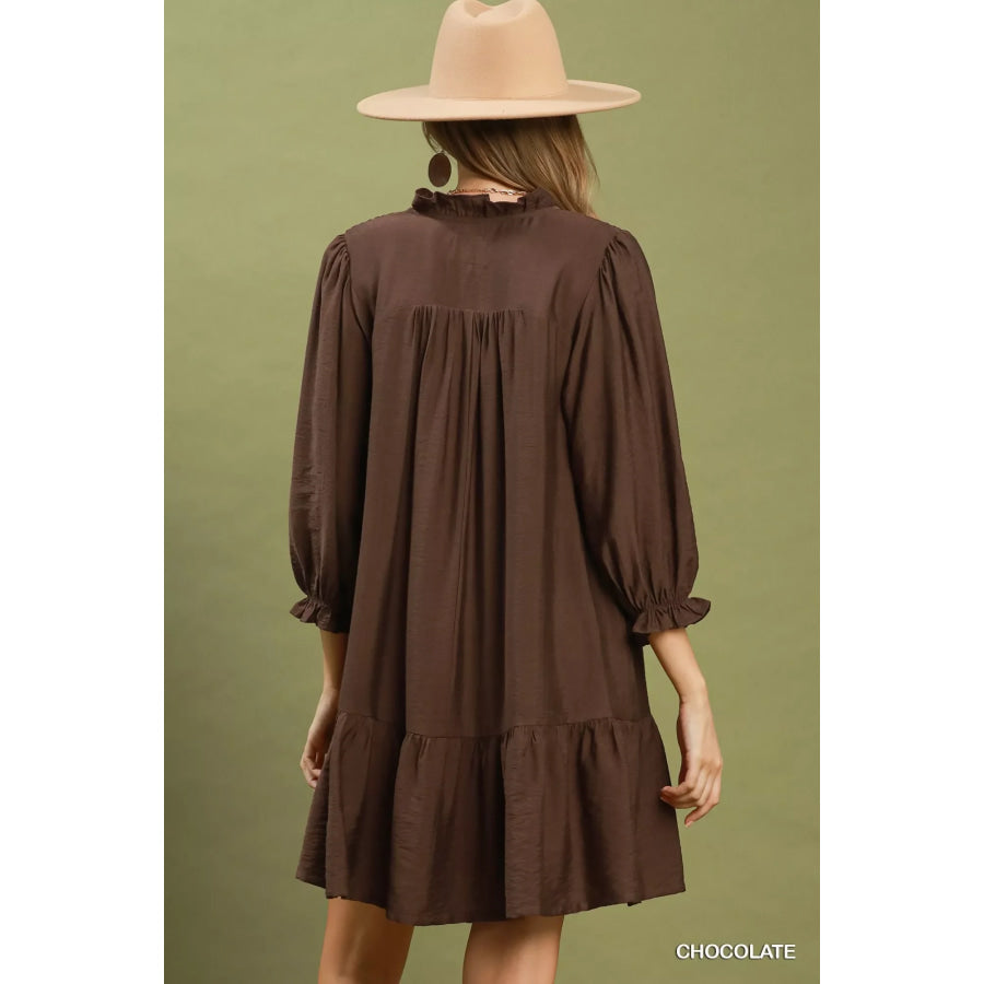Umgee Smocked Ruffle Detail Tiered Mini Dress Apparel and Accessories