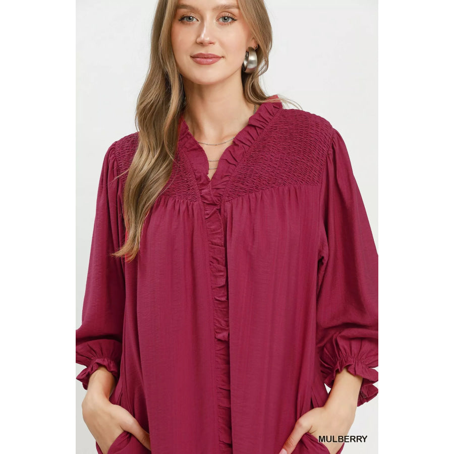 Umgee Smocked Ruffle Detail Tiered Mini Dress Apparel and Accessories