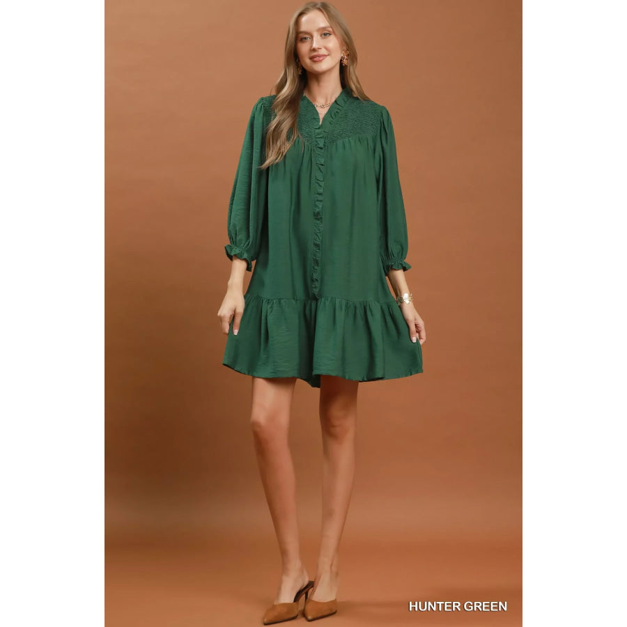 Umgee Smocked Ruffle Detail Tiered Mini Dress Apparel and Accessories