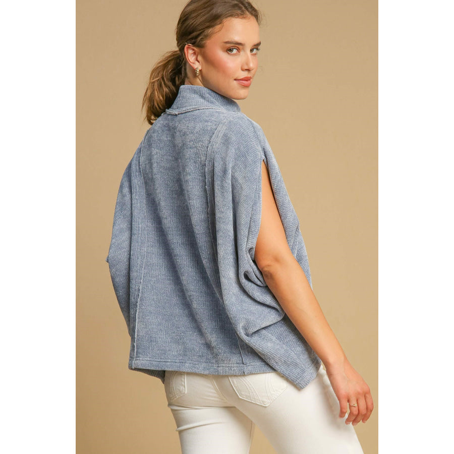 Umgee Solid Color Mock Neck Short Sleeve Top Light Blue / S Apparel and Accessories