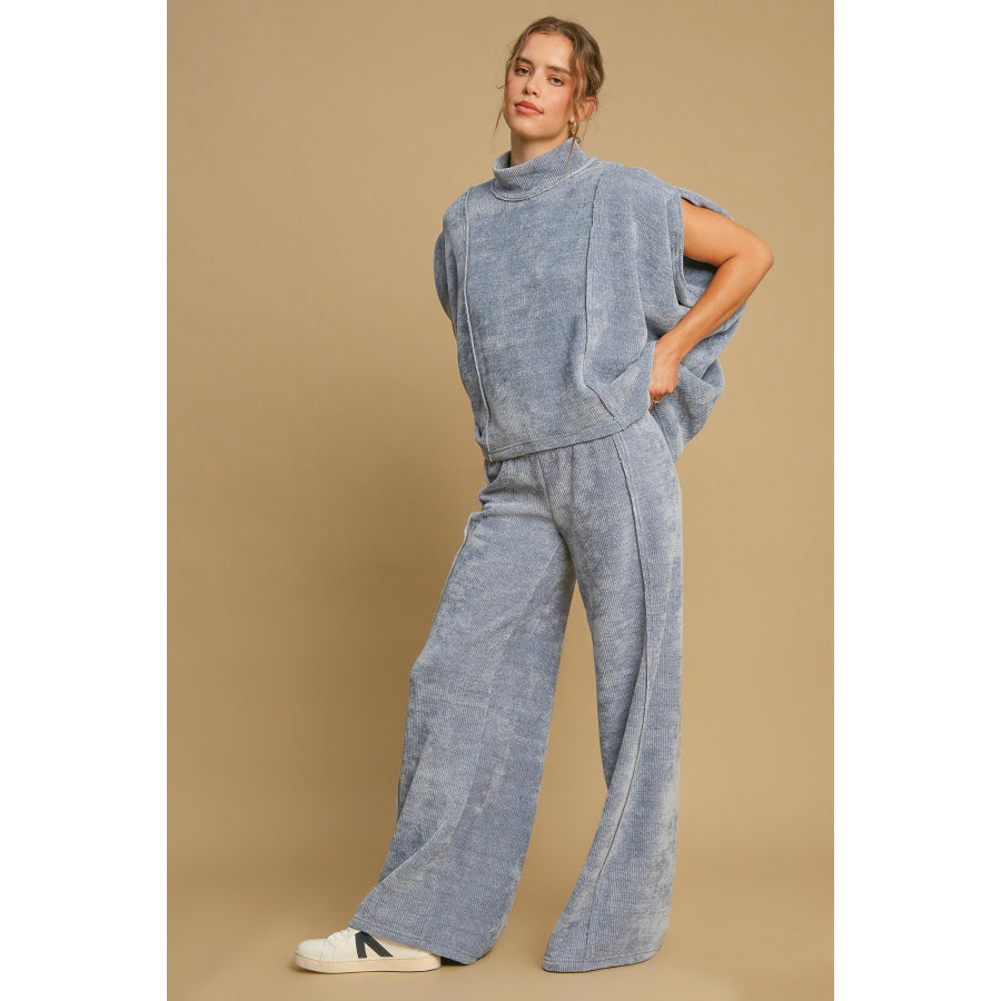 Umgee Solid Color Mock Neck Short Sleeve Top Apparel and Accessories