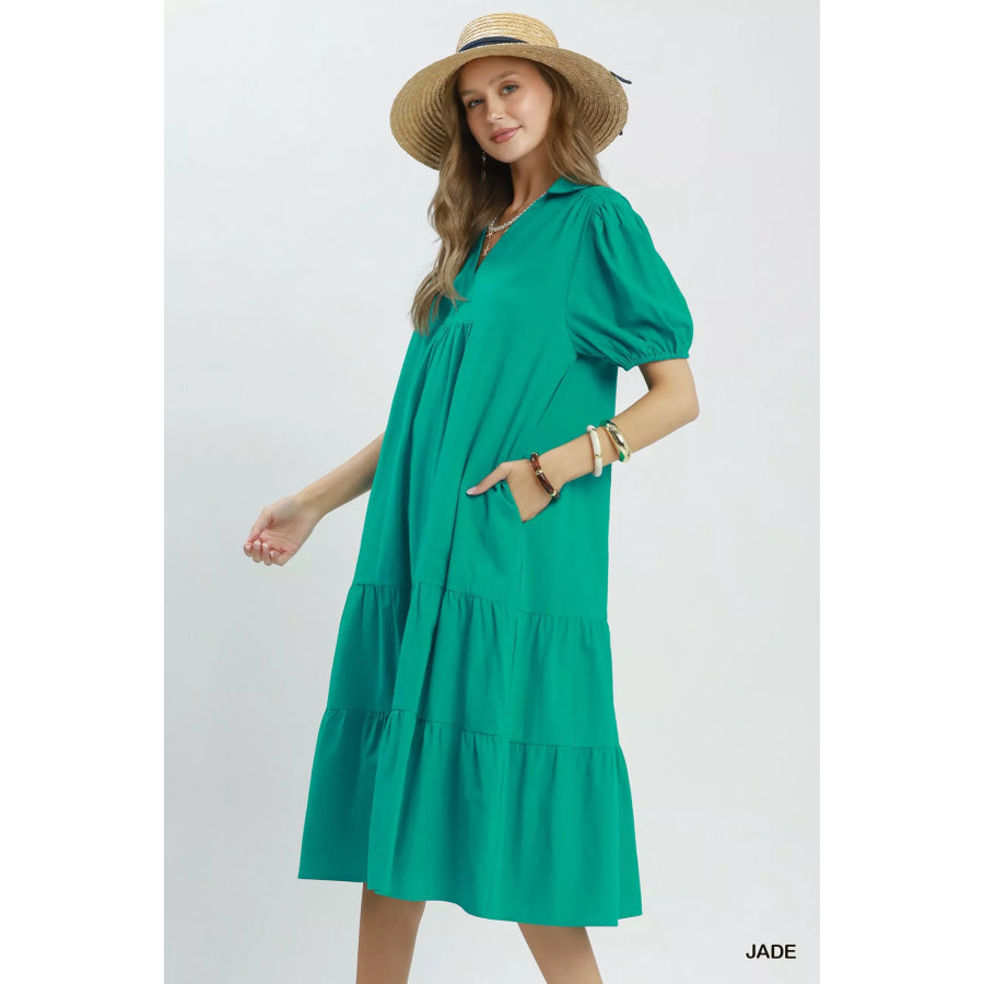Umgee Solid Tiered Midi Dress Apparel and Accessories