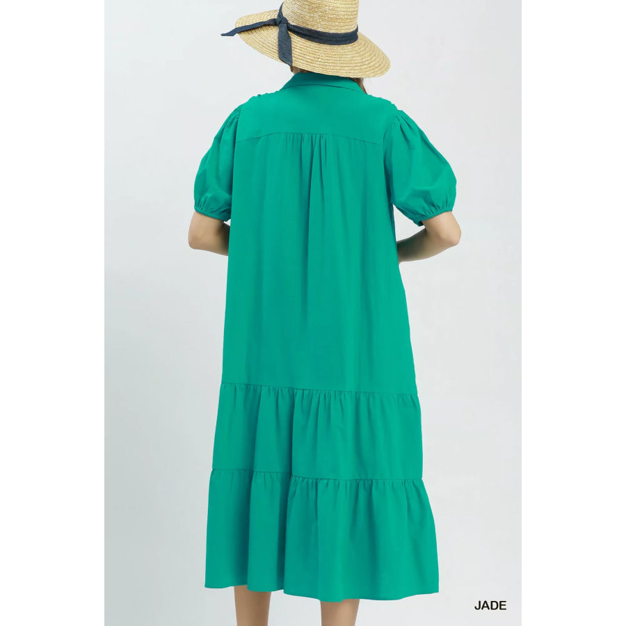 Umgee Solid Tiered Midi Dress Apparel and Accessories