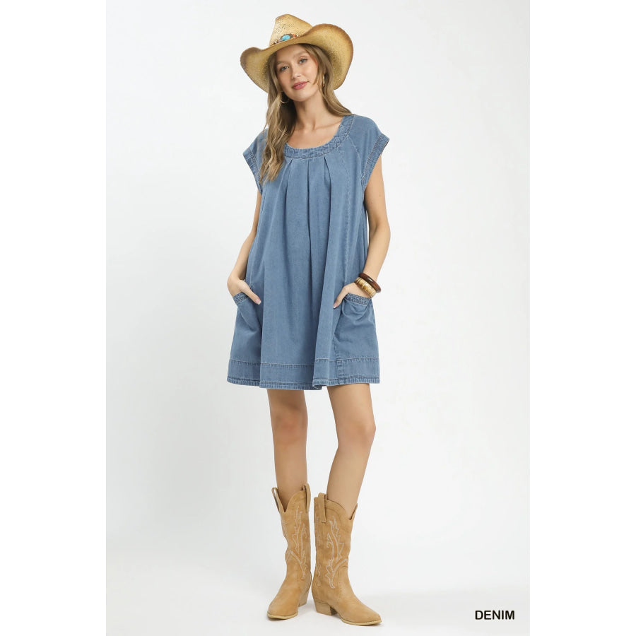 Umgee Stone Washed Denim Mini Dress Apparel and Accessories