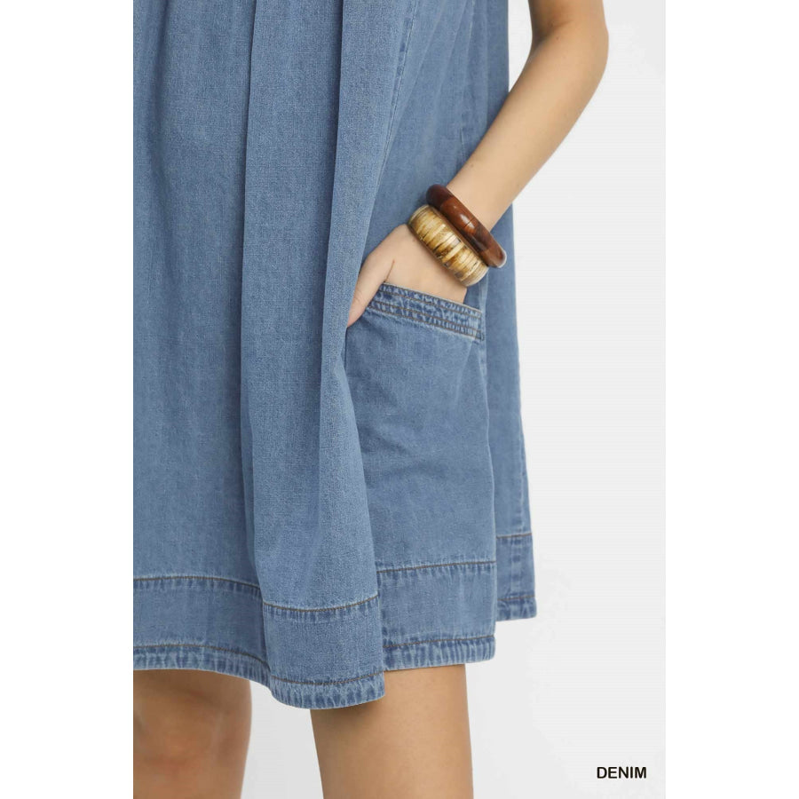 Umgee Stone Washed Denim Mini Dress Apparel and Accessories