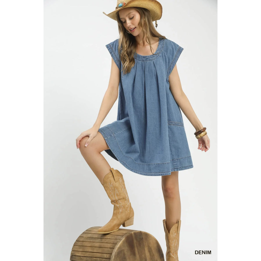 Umgee Stone Washed Denim Mini Dress Apparel and Accessories