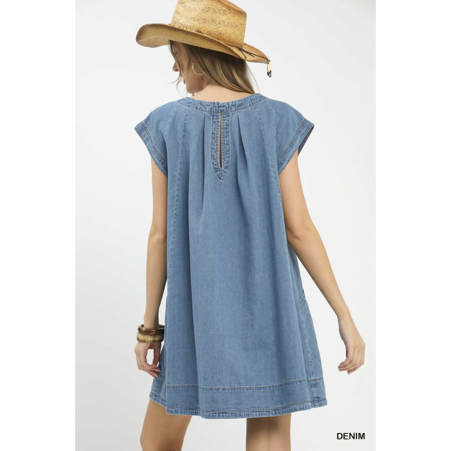 Umgee Stone Washed Denim Mini Dress Apparel and Accessories