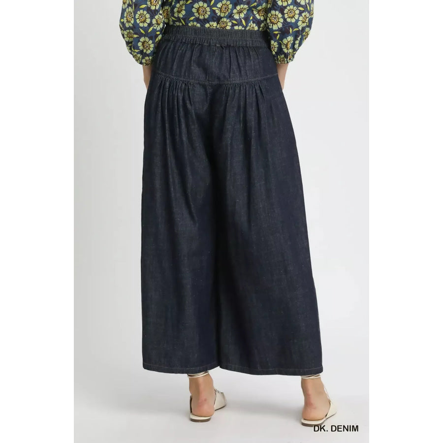Umgee Stone Washed Wide-Leg Button-Front Culottes Apparel and Accessories