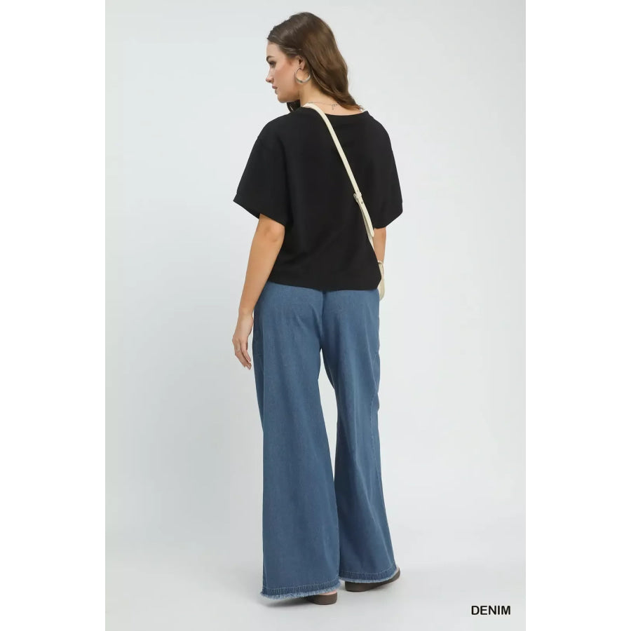 Umgee Stone Washed Wide Leg Pants Apparel and Accessories