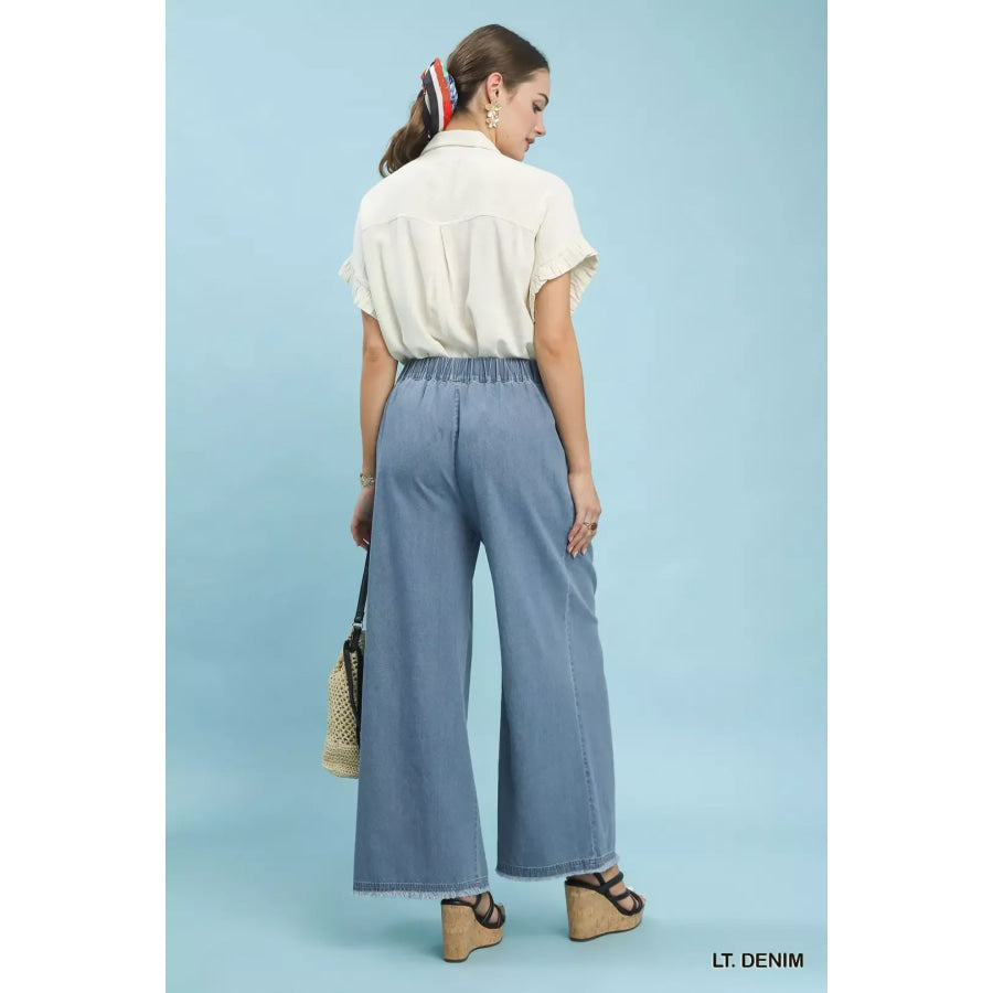 Umgee Stone Washed Wide Leg Pants Apparel and Accessories