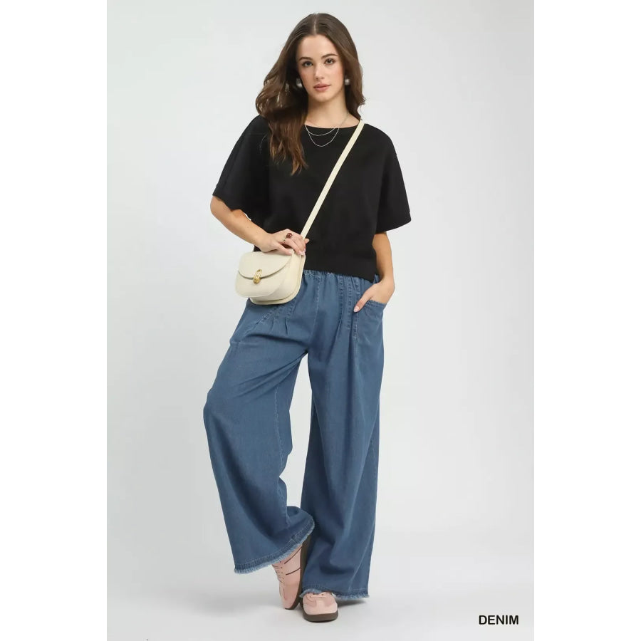 Umgee Stone Washed Wide Leg Pants Apparel and Accessories