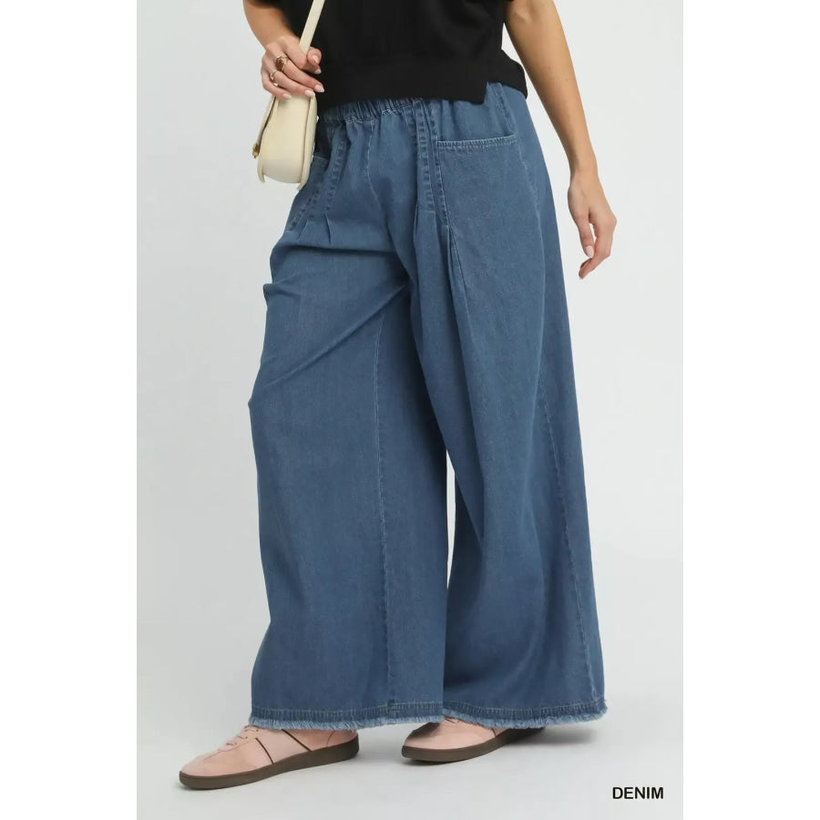 Umgee Stone Washed Wide Leg Pants Apparel and Accessories