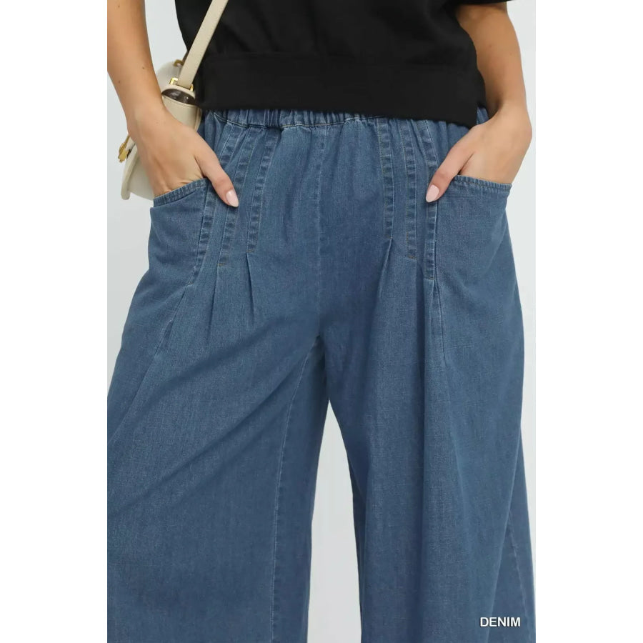 Umgee Stone Washed Wide Leg Pants Apparel and Accessories