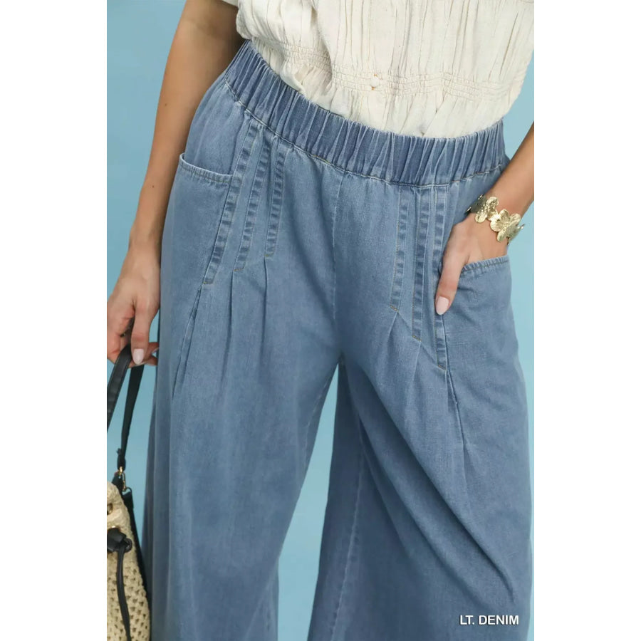 Umgee Stone Washed Wide Leg Pants Apparel and Accessories