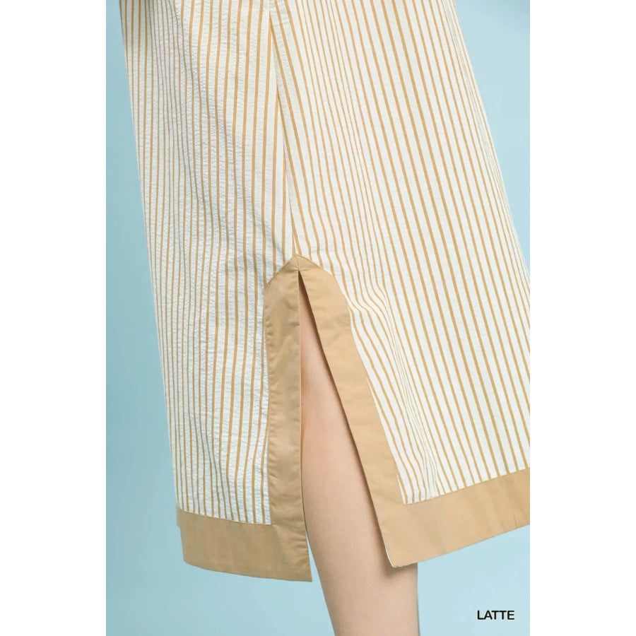 Umgee Stripe Midi Dress with Lace Trim Apparel and Accessories