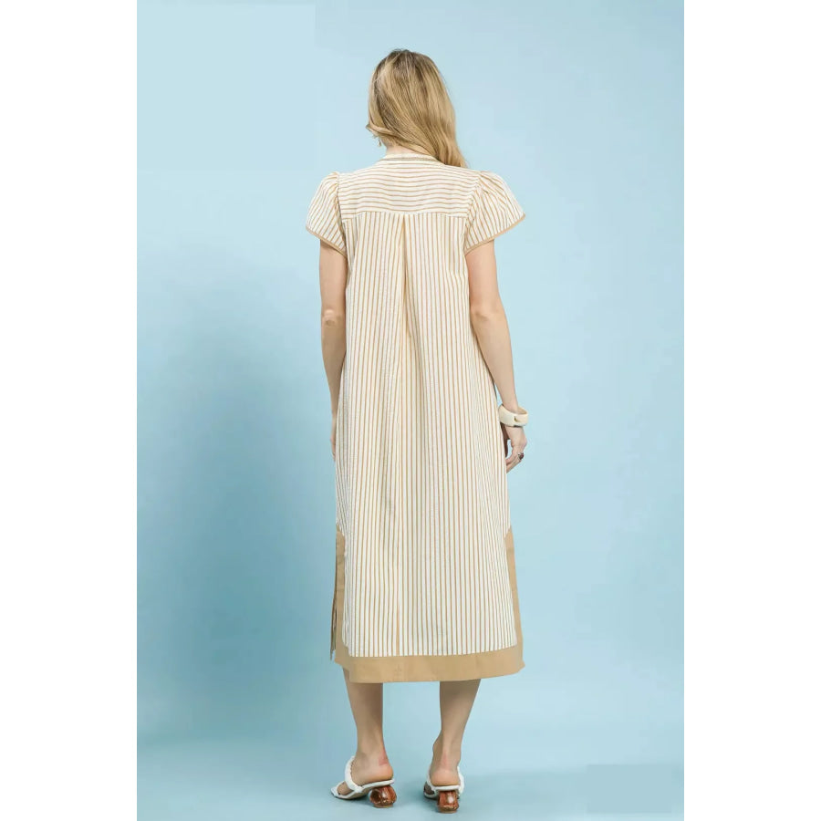 Umgee Stripe Midi Dress with Lace Trim Apparel and Accessories