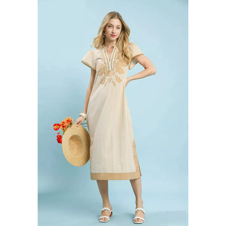 Umgee Stripe Midi Dress with Lace Trim Apparel and Accessories