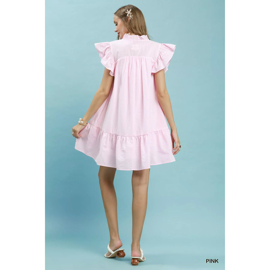 Umgee Stripe Smocked Yoke Ruffle Dress Apparel and Accessories