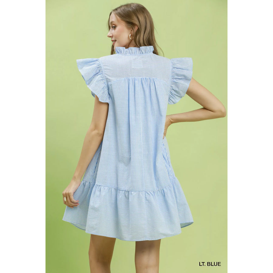 Umgee Stripe Smocked Yoke Ruffle Dress Apparel and Accessories