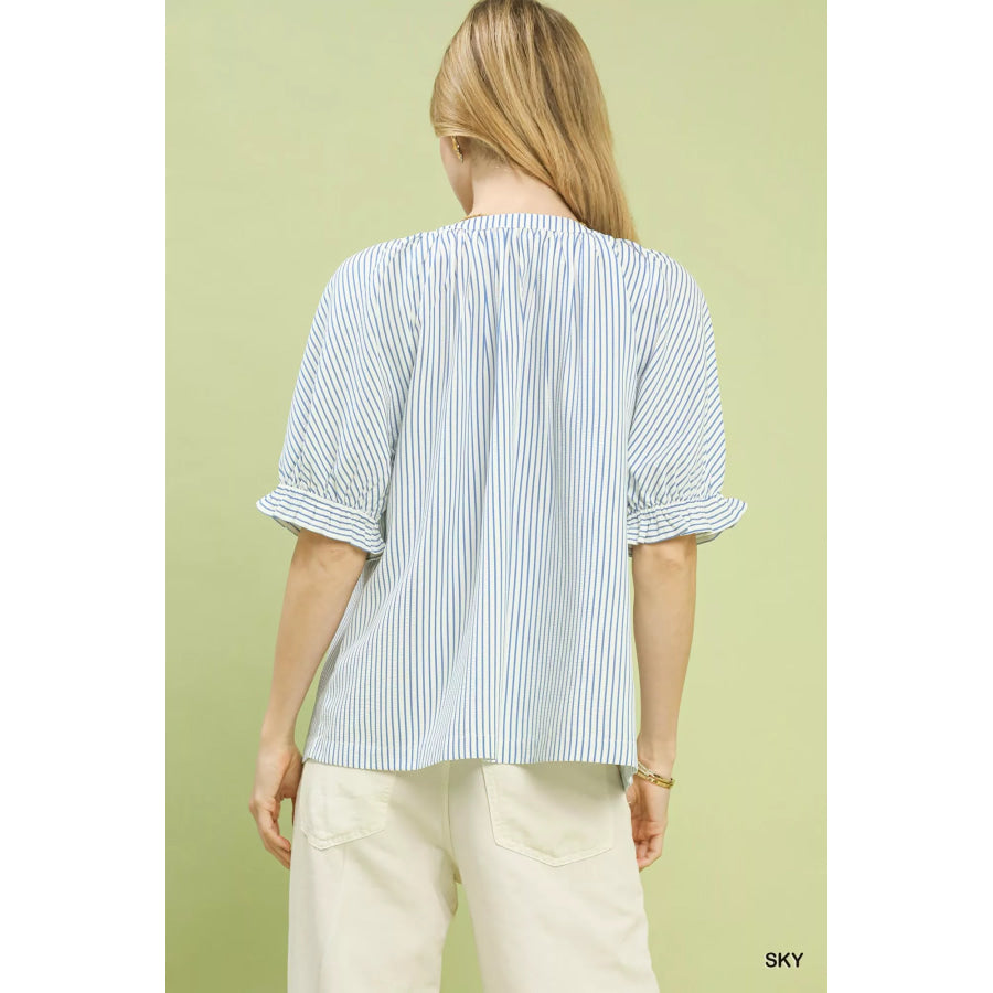 Umgee Stripe V-Neck Blouse Apparel and Accessories