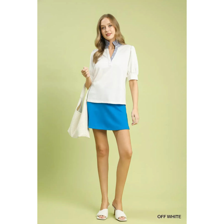 Umgee Striped Collar Popover Top Apparel and Accessories