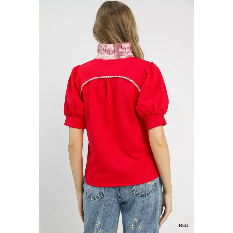 Umgee Striped Collar Popover Top Apparel and Accessories