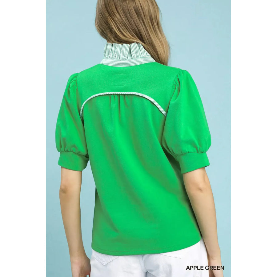 Umgee Striped Collar Popover Top Apparel and Accessories