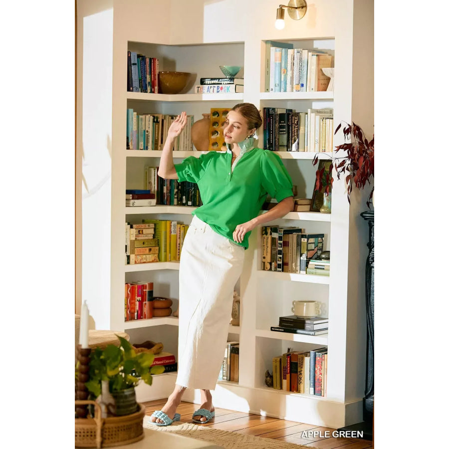 Umgee Striped Collar Popover Top Apparel and Accessories