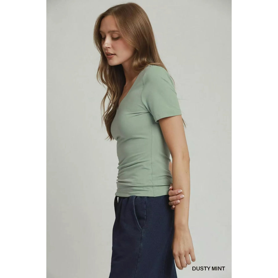 Umgee Sweetheart Neckline Front Double-Lined Top DUSTY MINT / S Apparel and Accessories