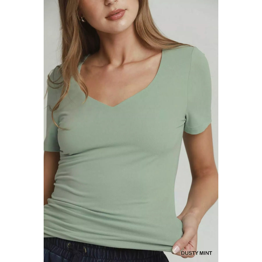 Umgee Sweetheart Neckline Front Double-Lined Top Apparel and Accessories