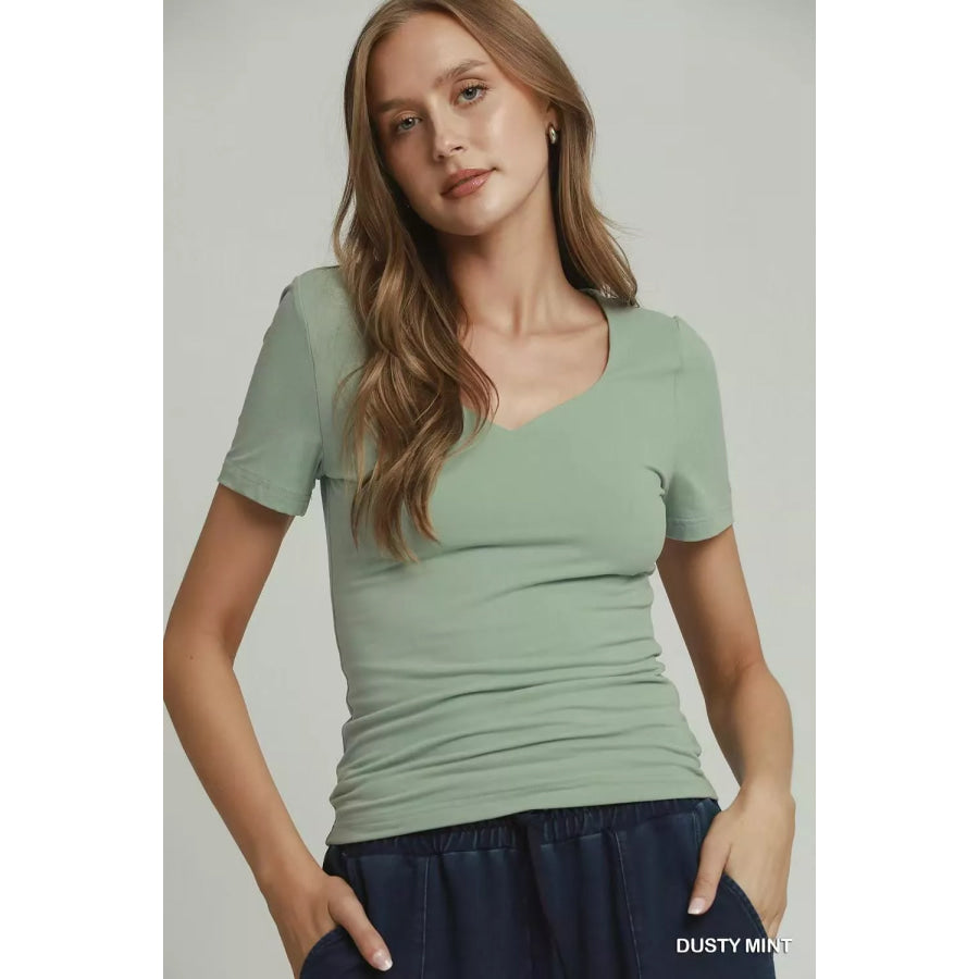 Umgee Sweetheart Neckline Front Double-Lined Top DUSTY MINT / S Apparel and Accessories