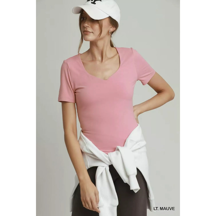 Umgee Sweetheart Neckline Front Double-Lined Top LT. MAUVE / S Apparel and Accessories