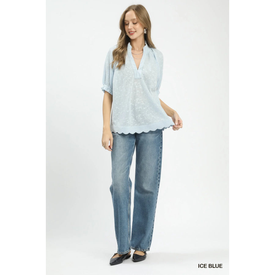 Umgee Textured Pintuck Blouse Apparel and Accessories