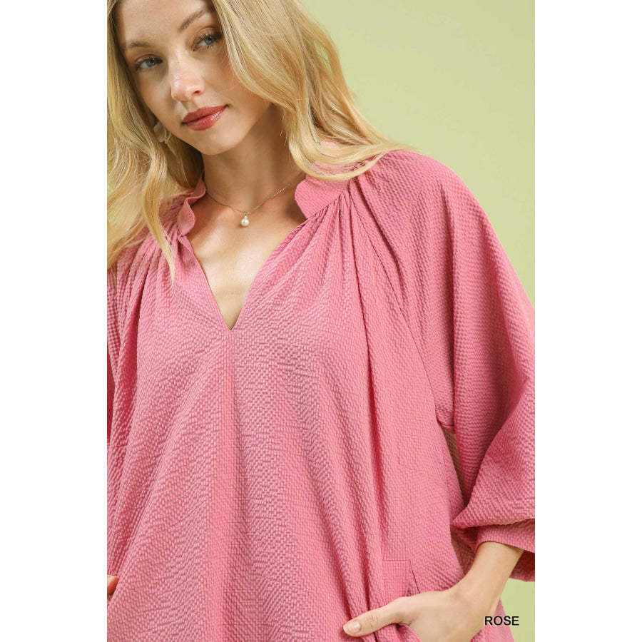Umgee Textured Pocket Mini Dress Apparel and Accessories